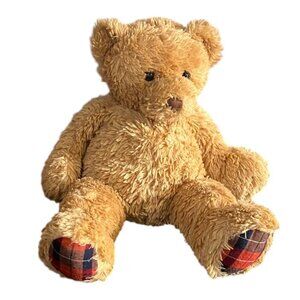 GUND Plaid Light Brown Stuffed Bear w/Brown Eyes & Plaid Hind Paw Pads, 18"